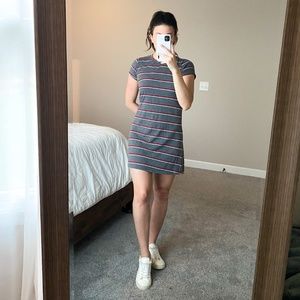 Red White Blue and Gray T Shirt Dress